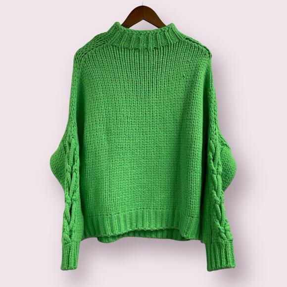 Cocomore Lime Green Cable Knit Sweater OS Pullover Hi Neck - Picture 5 of 8